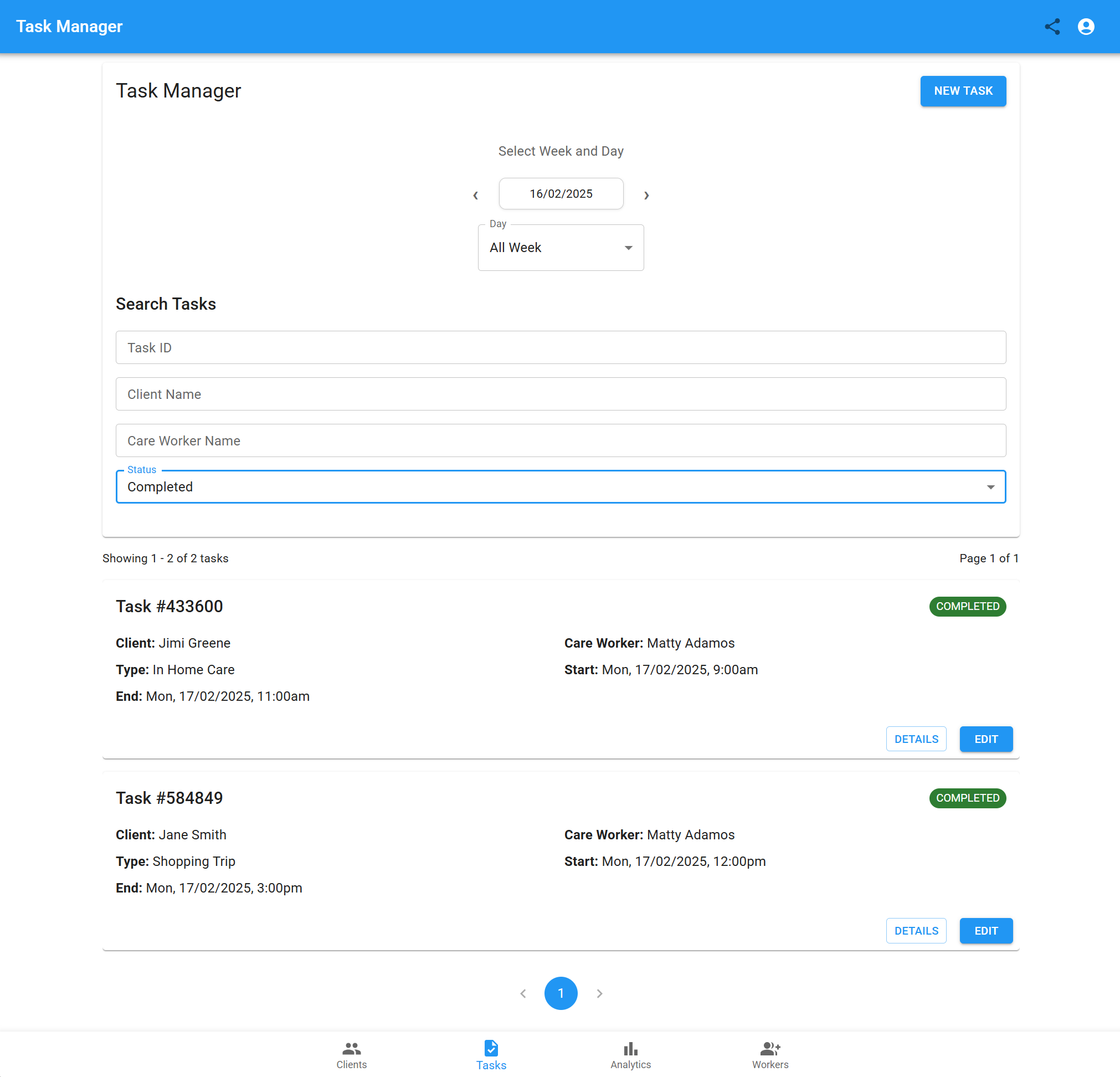 Care Sailors Task Manager Screenshot